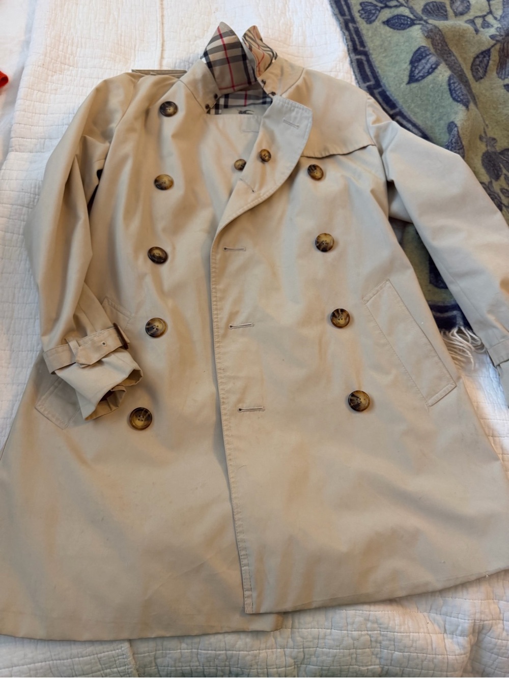 Burberry Beige Double-Breasted Trench Coat with Signature Check Lining